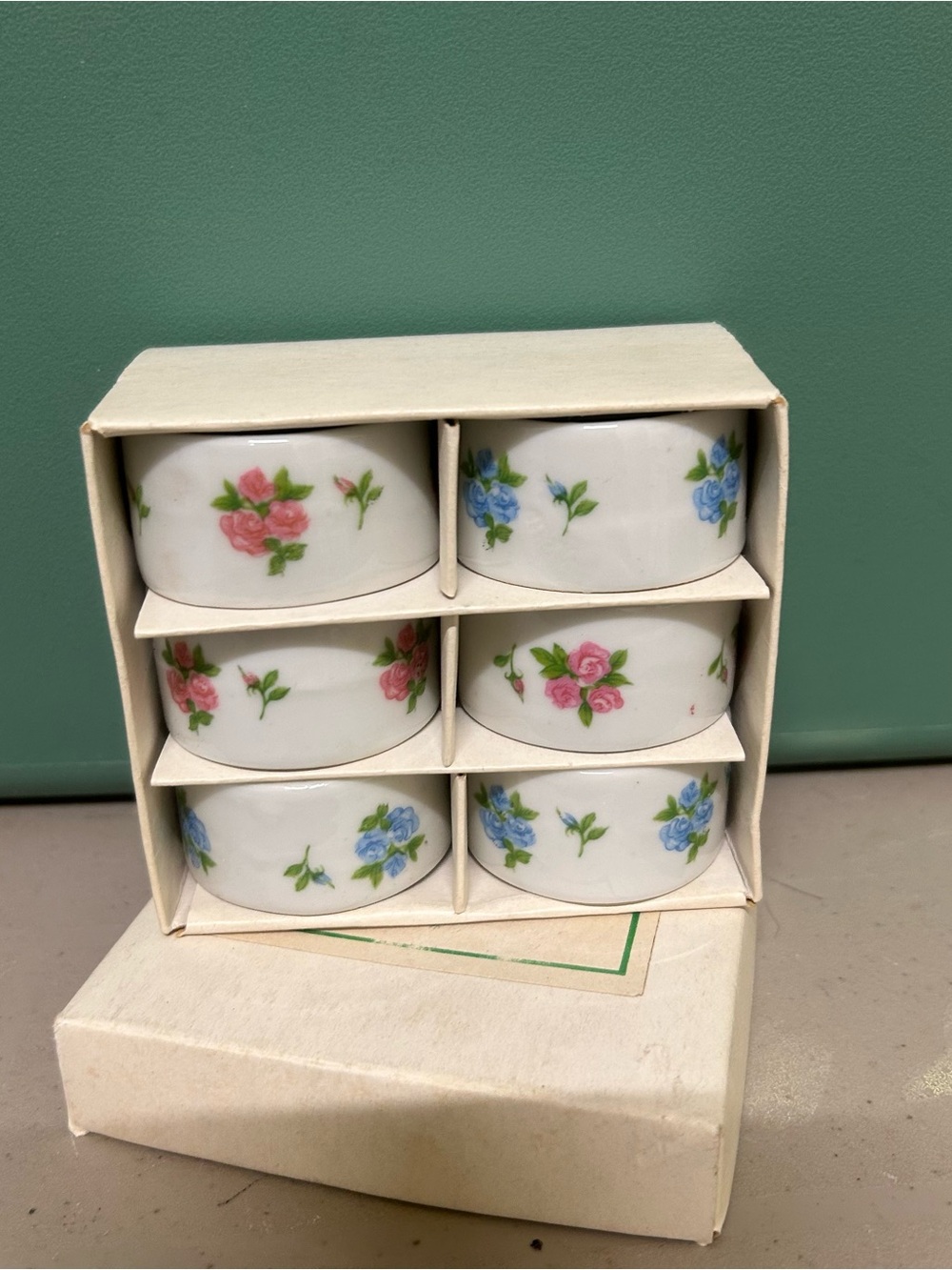 Vintage Taiwan Floral Ceramic Napkin Rings - Set of 6
